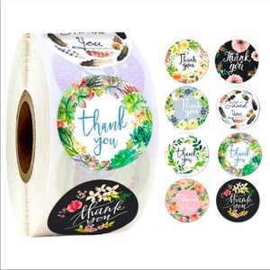 QUICKSHIP FLORAL THANK YOU STICKERS 1.5 INCH 100 pcs ROLL